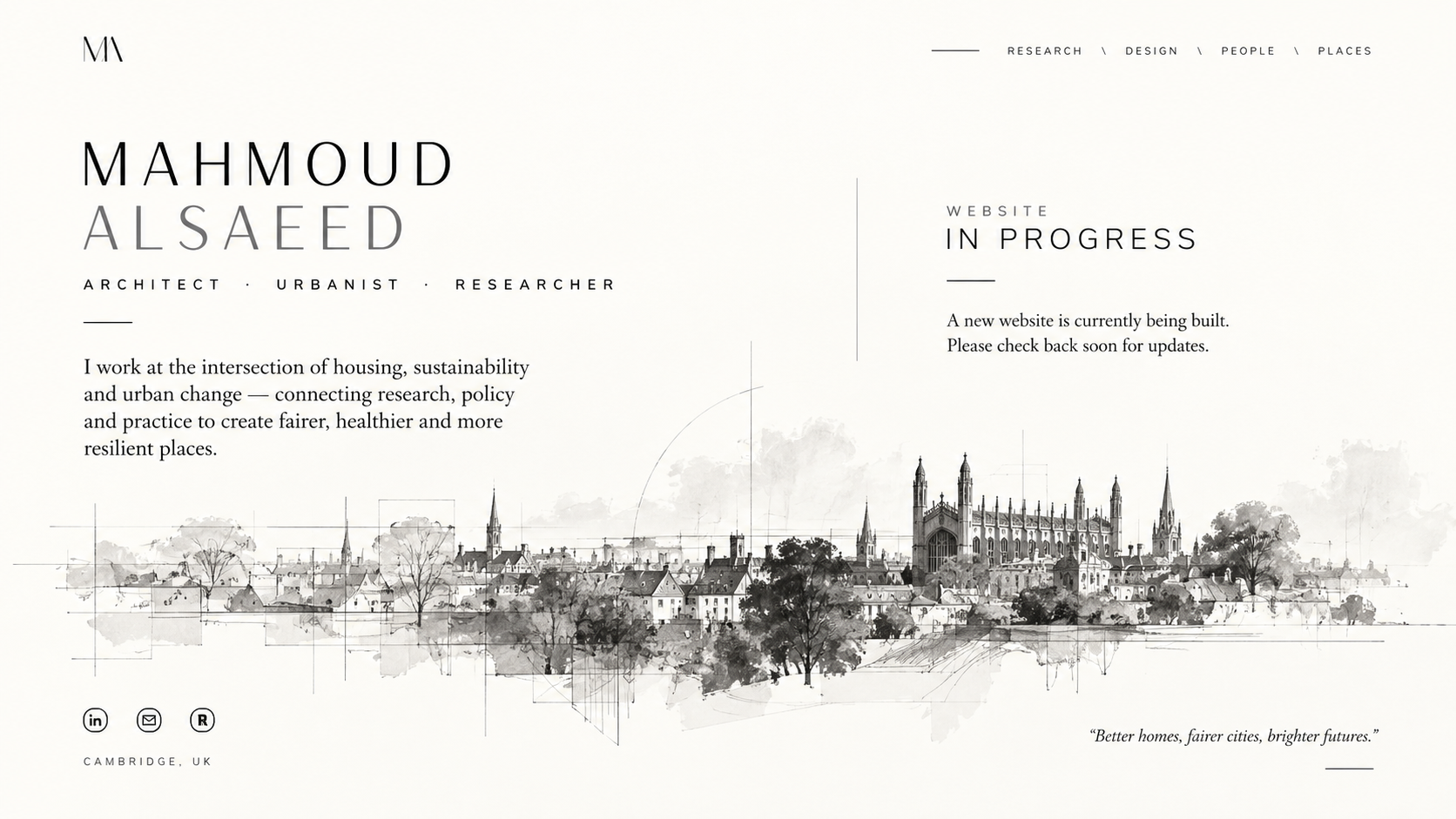 Mahmoud Alsaeed — Architect, Urbanist, Researcher. Website in progress.